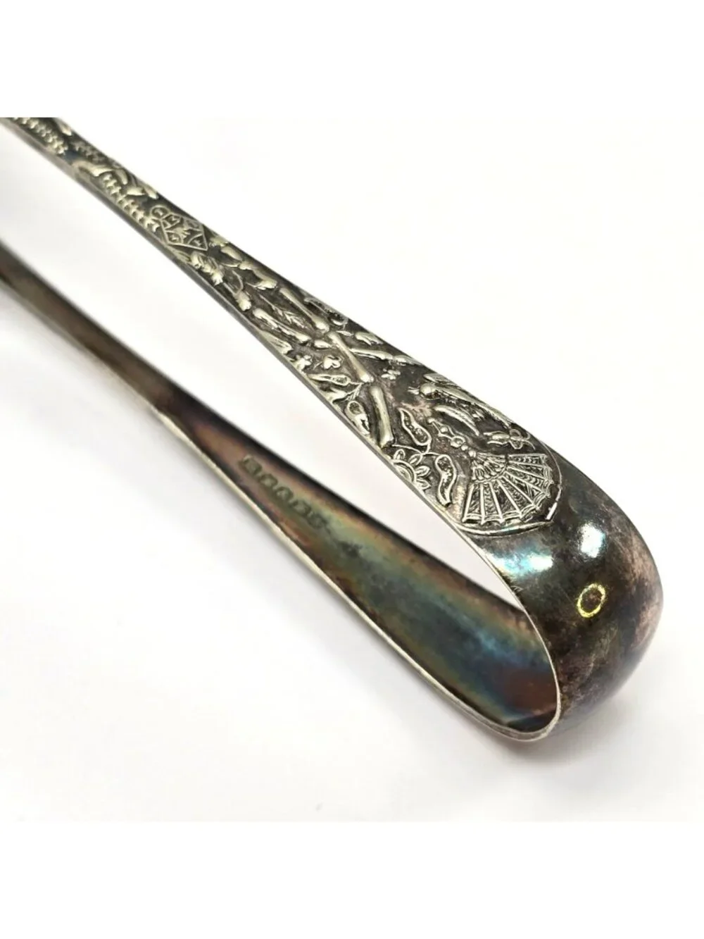 Antique Sterling Silver Sugar Tongs With Ornate Engraved Design VL5062